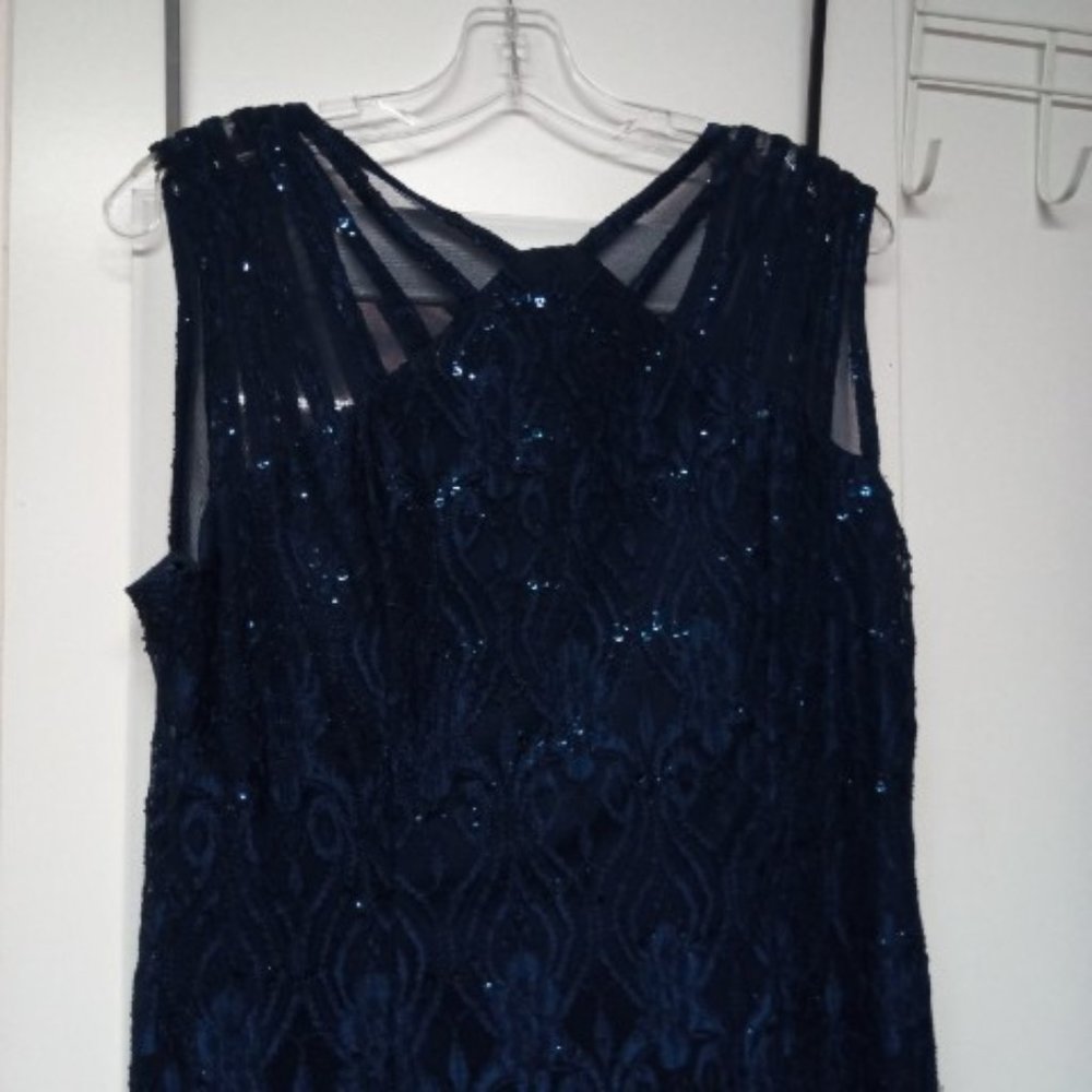 Navy sequined lace gown